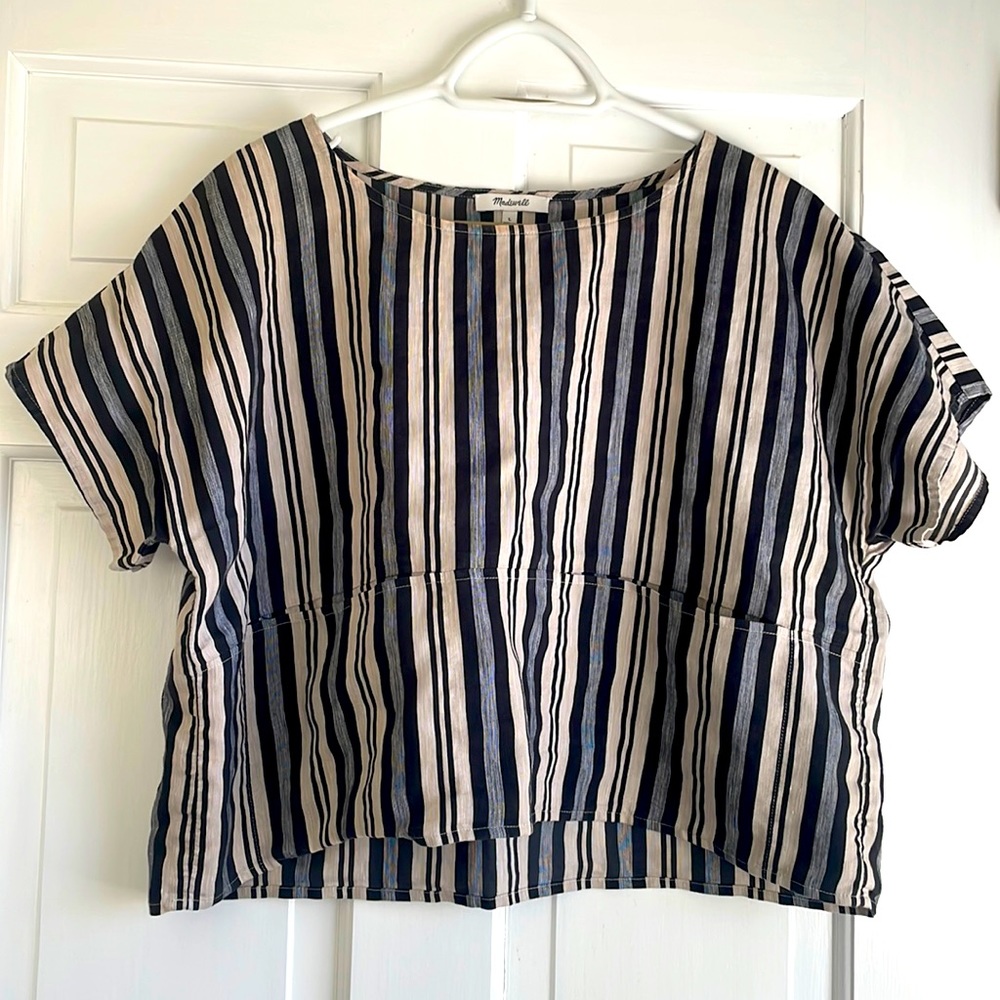 Madewell, size L, black/tan short sleeve top.